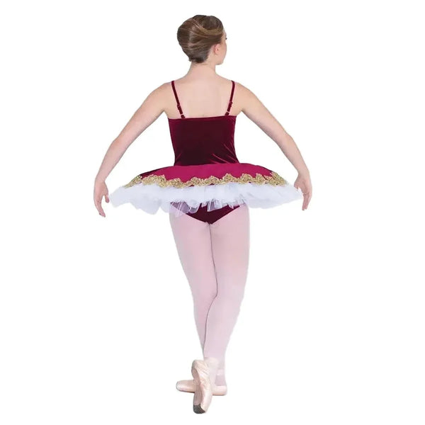 1st Position Burgundy & Goldwork Applique Velour Ballet Platter Tutu