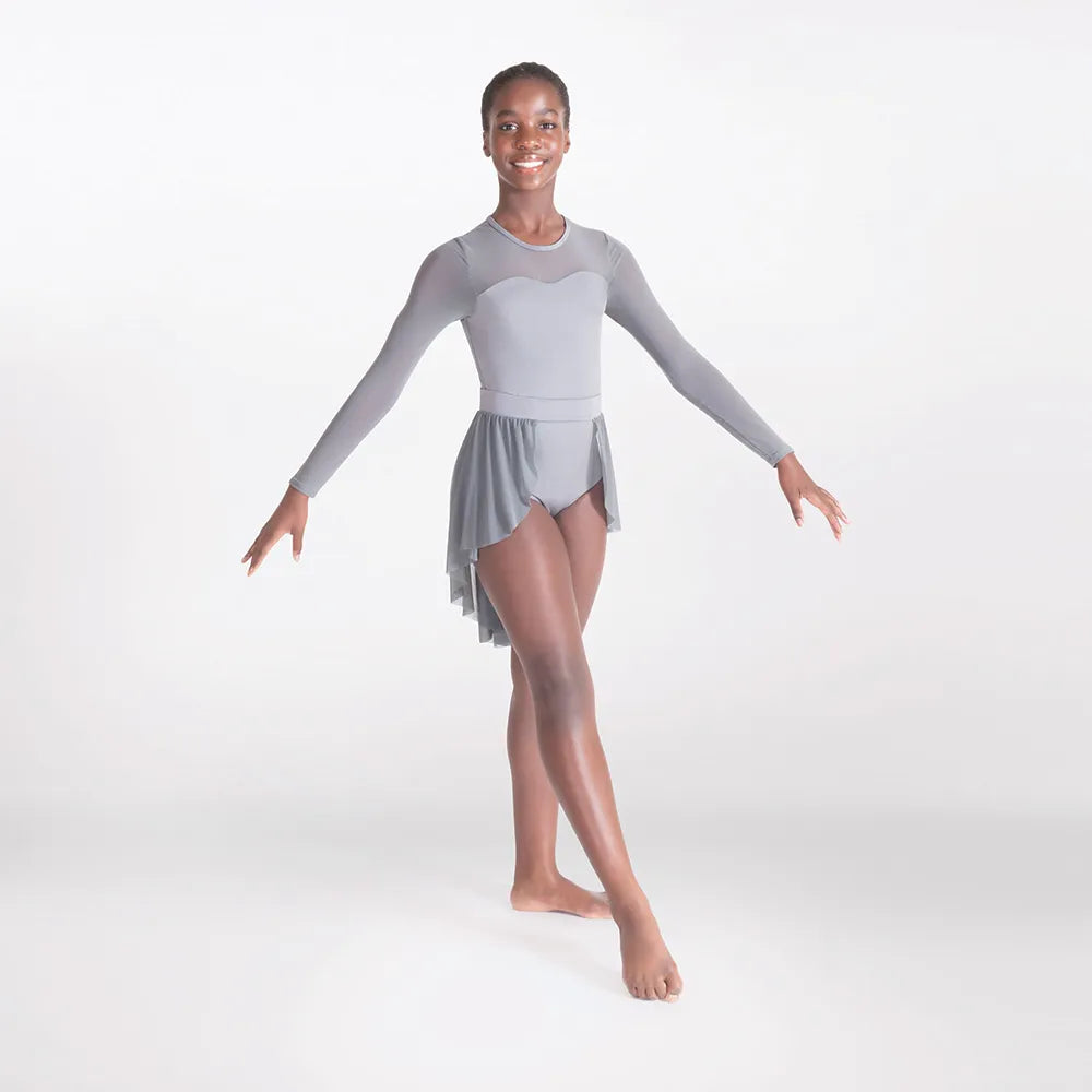 1st Position Grey Mesh Yoke Dance Leotard with Separate Skirt