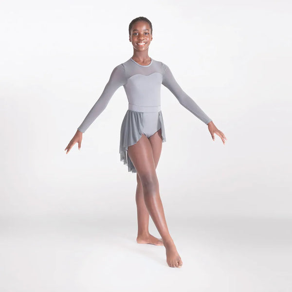 1st Position Grey Mesh Yoke Dance Leotard with Separate Skirt