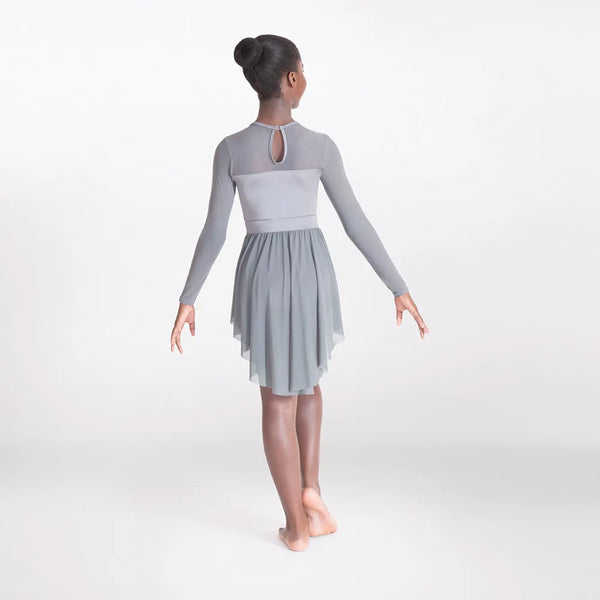 1st Position Grey Mesh Yoke Dance Leotard with Separate Skirt