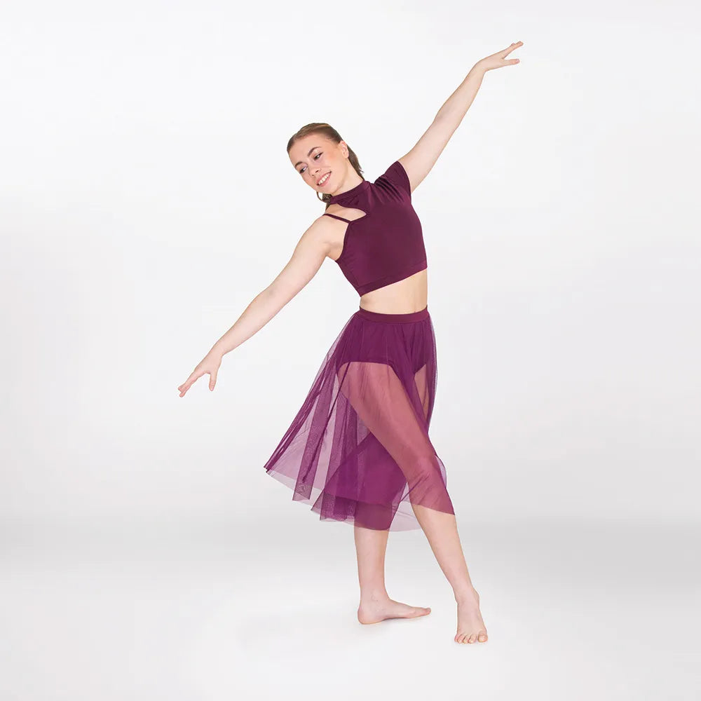 1st Position Plum Asymmetric Top with Separate Skirted Leotard Lyrical Dance Costume