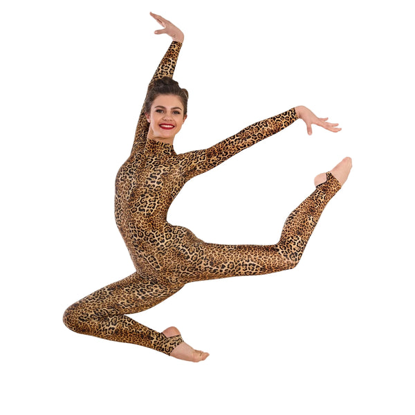 1st Position Turtle Neck Cheetah Animal Print Dance Catsuit