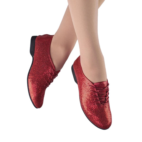 1st Position Red Glitter Hologram Full Sole Jazz Shoes - Size C13