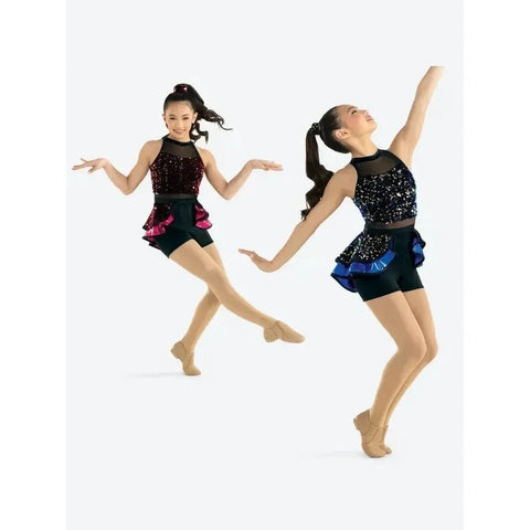 'Into the Groove' Sequin Velvet Skirted Biketard - Blue or Magenta