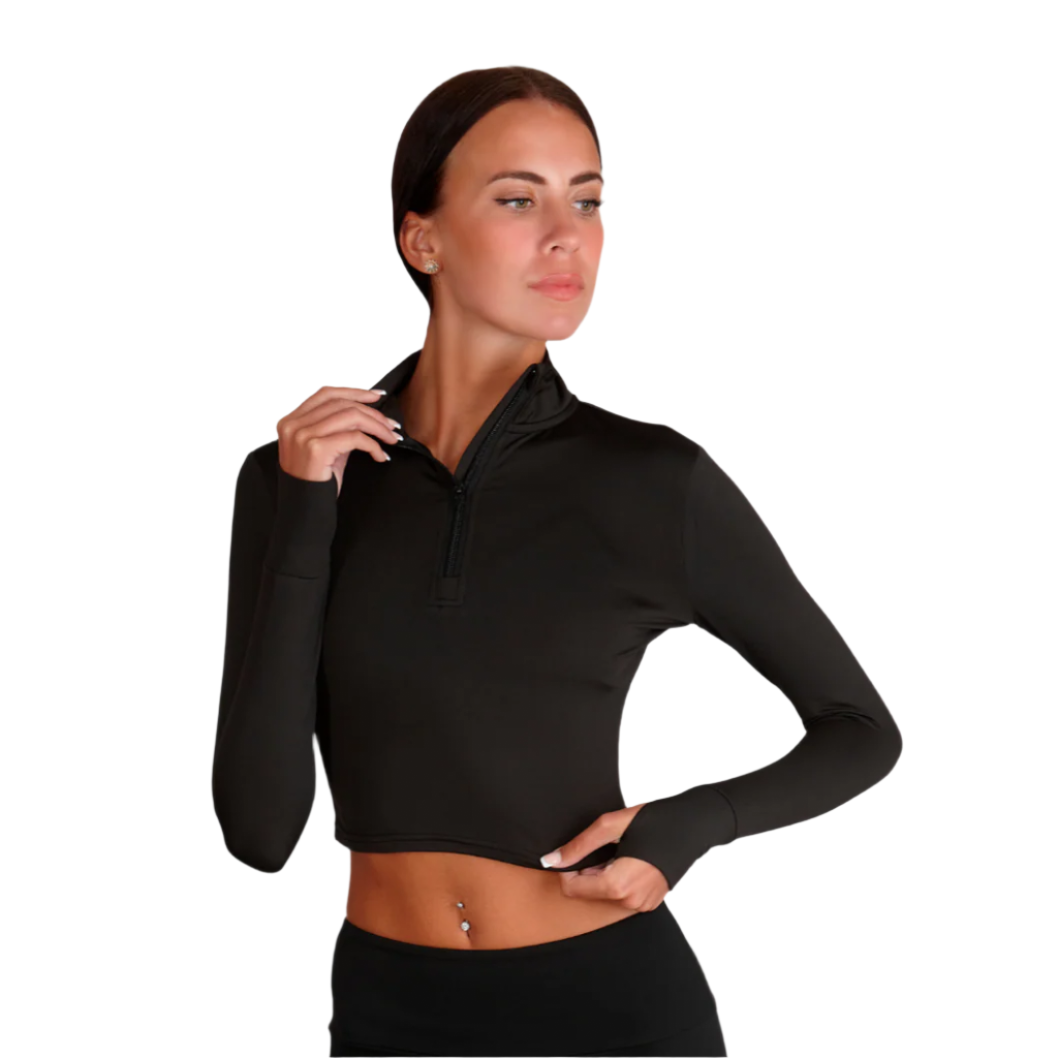 Silky Dance Long Sleeve Black Zip Crop Top