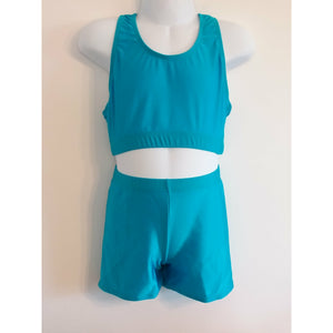 PRE-LOVED Turquoise Crop Top & Shorts Set - age 7-8