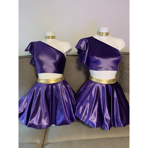 Pair of Gold & Grape Purple Velour Rock n Roll Costumes - Under 14s