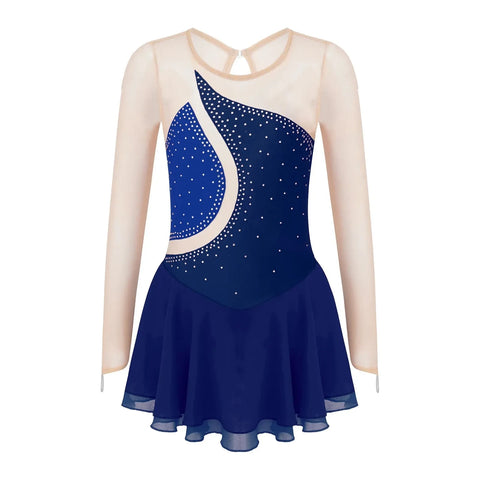 Figure Skating Ice Dance Dress Long Sleeved Skirted Leotard