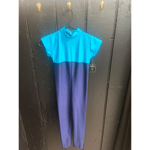 PRE-LOVED Blue Two-Tone Cap-Sleeve Catsuit - age 6-7