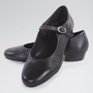 Buckle Strap Leather Upper Tap Shoes