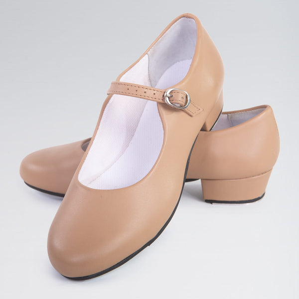 Buckle Strap Leather Upper Tap Shoes